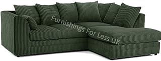 New Luxor Jumbo Cord 3-4 Seater Forest Green L Shaped Corner Sofa (Green, Right Hand Facing Corner)