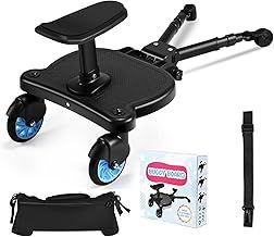 Buggy Board, Universal Buggy Board with Detachable Seat & Pram Organiser Bag, Compatible with 99% of Strollers, Kiddy Board for Children Aged 2-6, Practical Pushchair Accessory (Blue)