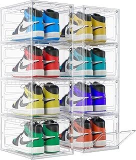 8 Pack Shoe Storage Box - Clear Stackable Boxes - Plastic Trainer Storage Boxes - Transparent Shoe Display Containers - Fits Up To UK 12.5 size men’s