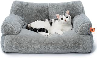 MEWOOFUN Stylish Cat Bed for Indoor Cars Large - Fluffy and Soft Cat Sofa Bed Small Dog Sofa Bed for Dogs and Cats - 66x48cm Cute Cat Bed Couch with Non-slip Bottom, Grey
