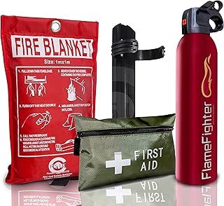 FIRE Safety Essentials 500 G ABC Dry Powder FIRE Extinguisher with Blanket and 1ST AID KIT Ideal for Homes, Boats, Kitchen Offices WORKPLACES
