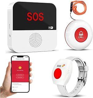 ChunHee WiFi Rechargeable Smart Personal Alarms For Elderly Wireless Caregiver Pager Panic Button Linked To Phone Nurse Calling Alert System for Elderly Patient Seniors Disabled Kids