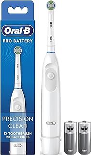 Oral-B Pro Battery Toothbrush, Precision Clean Toothbrush Head, Plaque Remover for Teeth, 2 Batteries Included, White