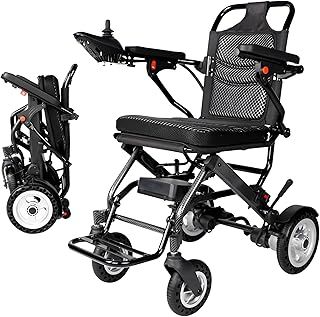 Ultra-Light Electric Wheelchair for Adults, Aluminum Frame, All Terrain Automatic Folding Electric Wheelchair for Seniors, Detachable Soft Pads, Power Wheelchair for Travel and Daily Use