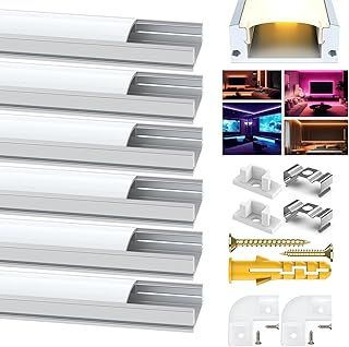 LED Profile, 6 Pack LED Aluminum Profile U-Shape 3.3ft/1Meter,LED Aluminum Channel, for LED Channel/Led Diffuser, with Milky White LED Strip Cover, Mounting Material for LED Strip Lights