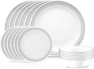 Corelle 18-piece Dinner Set, Mystic Grey, Service for 6, Chip Resistant Dinnerware, includes 26cm dinner plates, 17cm salad / side plates and 530ml soup / cereal bowls