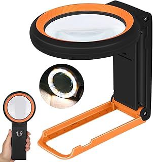 30X 40X Magnifying Glass with Light and Stand, Folding Handheld Magnifying Glass 18 LED Illuminated Lighted Magnifier for Macular Degeneration, Seniors Reading, Close Work, Coins, Jewelry (Black-o)