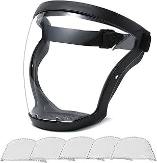 Anti-Fog Protective Full Face Shield Super HD Reusable Face Protective Cover with 5 Filter Cotton Adjustable Universal