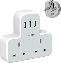 UK to European Plug Adapter, TESSAN Grounded Schuko European Plug Travel Adapter with 3 USB, UK to EU Euro Europe for Spain France Iceland Germany Greece Poland Type E F Adaptor