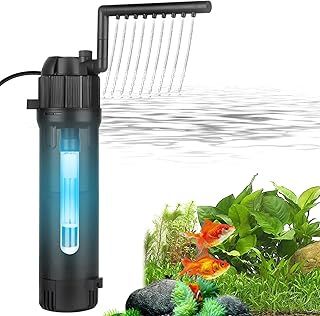 Internal Fish Tank Filter,Aquarium Filter with UV Steriliser Turns Green Water to Clear,Multi-mode(Aeration/Rainfall,etc) Filter Pump for 80-200L Aquariums,Flow Rate and Direction Adjustable