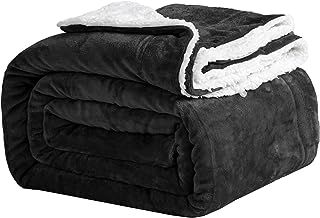 Good Nite Bed Throw Blanket 150x200cm Sherpa Flannel Blankets Fleece Fluffy Throw Lightweight Microfiber Solid for Sofa (Black, Double)