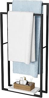 KES Towel Rail with Marble Base 2 Tier, Bathroom Towel Holder Free Standing Towel Rack Towel Stand Matte Black, BTH501-BK