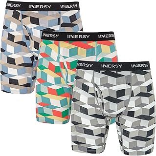 INNERSY Mens Long Leg Boxers Shorts Anti Chafing Underwear Trunks with Fly Mesh Underpants Pack of 3