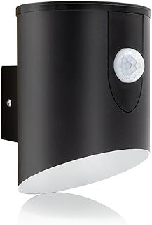 Auraglow Outdoor Battery Powered Wireless LED PIR Motion Sensor Security Wall Light IP44, Cool White Cylinder Sconce for Porch, Garage, Drive and Garden (Black)