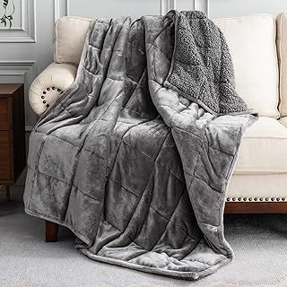 BUZIO Weighted Blanket King Size, Adult Sherpa Weighted Blanket 7kg with Soft Plush Fleece Warm Sherpa Thick Blanket, Great for Sleep and Calming, 150 x 200cm, Grey