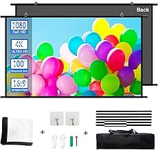 Projector-Screen-100" Pull-Down Projection-Screen Foldable Hanging Movie Screen with 16:9 4K Full HD 3D Gain 1.0 Indoor Portable Projector screen wall mounting for bed room office presentations
