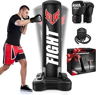 Free Standing Punching Bag, 5.5ft Heavy Duty Pedestal Bag with Pump and Boxing Gloves, Kickboxing Martial Arts MMA Dummy Muay Thai Home Gym Training