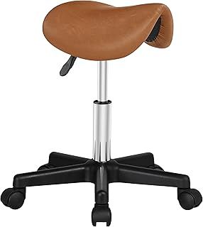 Yaheetech Saddle Stool Adjustable Rolling Salon Chair Swivel Rolling Wheels & Ergonomic for Hairdressing Massage Tattoo Spa Saddle Brown