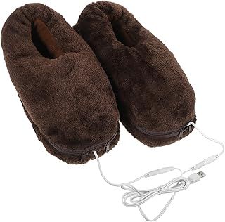 USB Electric Heating Slippers Foot Warmer Electric Heated Up Shoes Winter Shoes for Adult Brown (Medium)