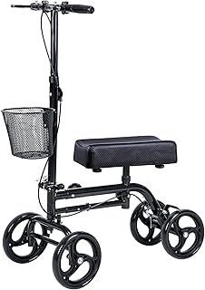 WINLOVE Black Steerable Knee Walker Roller Scooter with Basket Dual Braking System for Angle and Injured Foot Broken Economy Mobility