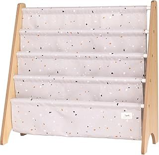 3 Sprouts Recycled Fabric Kids Bookshelf – 4-Tier Sling Book Rack Storage - Kids Room Book Shelves, Nursery, Playroom, Classroom - Bookcase Display Shelf for Toddler, Children Age 3+ - Terrazzo Grey