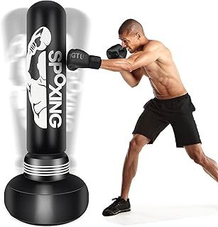 JUOIFIP Heavy Punching Bags for Adults - 69" Standalone Boxing Bag with Stand for Men Training MMA Muay Thai Fitness - Perfect Standing Inflatable Kickboxing Bag Gift Box