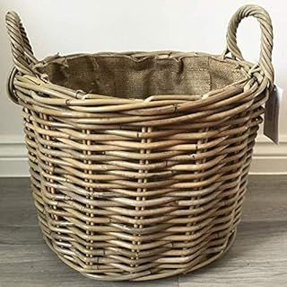 Round Log/Kindling/Storage Basket, Hessian Lined, Excellent Quality, Very Strong Kuba Rattan (Large)