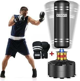 Kitopa Freestanding Punching Bag, 70"-205lbs Standing Boxing Bag with Hand Wraps Sleeve, Men Kickboxing MMA Punch Bag with Strong Suction Cup Base for Adult Kids, Boxing Set for Home Gym