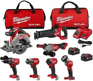 Milwaukee M18 FUEL 18V Lithium-Ion Brushless Cordless Combo Kit with Two 5.0Ah Batteries, 1 Charger, 2 Tool Bags (7 Tools)