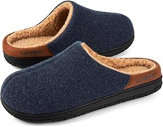 Men's Wool-Like Slippers Warm Memory Foam House Shoes with Soft Sherpa Lining for Indoor Outdoor