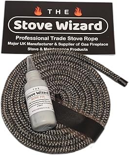 The Stove Wizard Stove Rope Kit 8mm x 2.5m Long with Large 50ml Super Seal Adhesive Flues Glass Door Seals Wood Burning Replacement Made In The UK