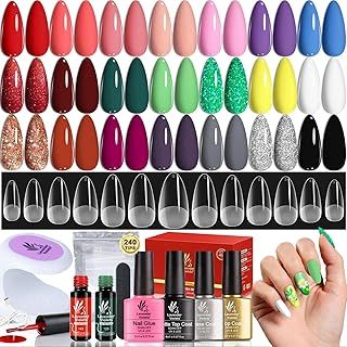 Lavender Violets 25 Pcs Gel Nail Polish Set Nude Earth Colors Nail Art Gift with Base,Glossy,Matte Top Coat,Blooming Gel Blossom,Manicure Cat Eye Magnet Dotting Liner Pen UV Varnish Gifts 03