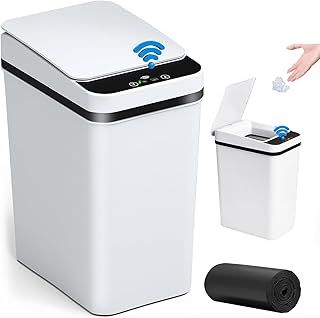 Smart Touchless Bathroom Trash Can 12L Automatic Motion Sensor Rubbish Can with Lid Electric Waterproof Narrow Small Garbage Bin for Kitchen, Office, Toilet, Bedroom with 50pcs Trash bags