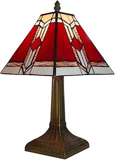 MiniSun | Tiffany Style Bronze Base and Red/White Stained Glass Aztec Table Lamp | Table Lamps, Home Décor & Improvement Essential