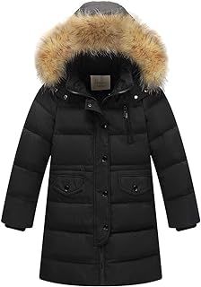 Kids Girls Winter Puffer Jacket Padded Long Coat with Fur Hood for 2-12 Years