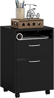 HOMCOM 60cm Filing Cabinet with Drawer, Open Shelf, Metal Handles and 4 Wheels, Office Home Organiser Mobile Printer, Black