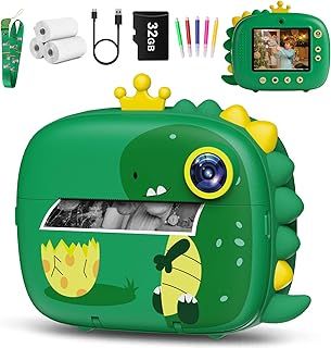 Hangrui Kids Camera Instant Print,3.0'' 1080P Kids Instant Print Camera with 32G Card,3 Rolls Printing Paper and 5 Color Pens, Gift Toy for Girls Boys 3-12 Years Old -Blue