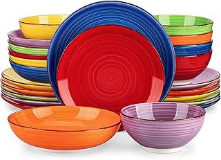 vancasso Bonita Multicolour Dinner Set, 24-Piece Dinner Sets for 6 People, Handpainted Swirls Plates and Bowls Set in Vibrant Look, Include Dinner Plates, Dessert Plates, Pasta Bowls and Cereal Bowl