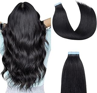Tape in Hair Extensions Human Hair Jet Black 16 inches 20pcs 40g/pack Invisible Straight Seamless Skin Weft Remy Hair Extensions Tape in Human Hair(16 inches #1 Jet Black)
