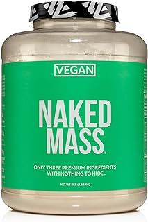 Naked Vegan Mass - Natural Vegan Weight Gainer Protein Powder - 8Lb Bulk, GMO Free, Gluten Free, Soy Free & Dairy Free. No Artificial Ingredients - 1,230 Calories - 11 Servings