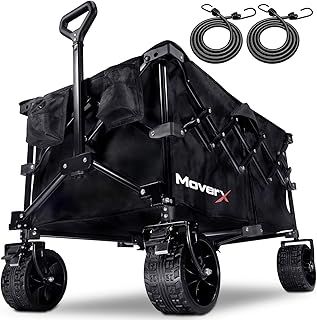 MoverX 200L Festival Trolley on Wheels, Folding Wagon, Portable Camping Cart, Collapsible Foldable Trolly for Beach Outdoor Garden Picnic Shopping Fishing, Wide Wheels, Adjustable Handle, Black