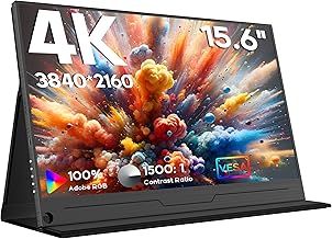Portable Monitor 4K 15.6" 3840x2160 UHD Laptop Monitor Screen IPS 100% sRGB, Extender Display with Speakers & HDMI/USB C Port, Second Screen for Laptop/PC/Mac/Phone/PS345/X-BO with Smart Case