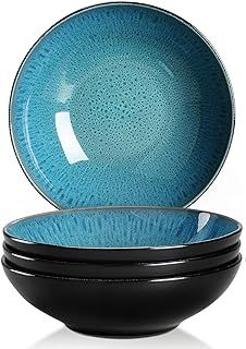 vancasso Bubble Stoneware Wide and Deep Pasta Bowl Set, 4-Piece Reactive Glaze Green Soup Plate, 8.2in Soup Bowl Large Bowl. 950ml/32oz