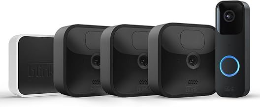 Blink Outdoor with two-year battery life | 3-Camera System (Black) + Blink Video Doorbell (Black) | HD Smart Security camera, motion detection, Alexa enabled