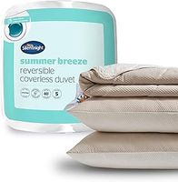 Silentnight Summer Breeze Coverless Duvet - Seersucker 2.5 Tog Summer Lightweight King Duvet Quilt Reversible - Includes Matching Pillowcase - Machine Washable - Cream Taupe - King