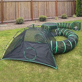 6-in-1 Cat Tents for Outside, Portable Outdoor Cat Enclosures for Indoor Cats, Pet Play Tents with Tunnels for Outside, Outdoor Catio, Cat Playpen Including 3 Tents and 3 Tunnels