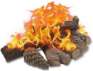 Ceramic Wood for Bioethanol Fireplace, 10 Pieces Smokeless Fire Logs, Gas Fireplace Logs, Decorative Ceramic Log Set for Indoor and Outdoor Use, Gas Inserts, Vented, Electric, Ethanol