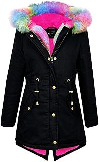A2Z 4 Kids Faux Fur Lined Parka Hooded Jacket Girls Rainbow Faux Fur Parka School Jackets Outwear Coat New 2-13 Years