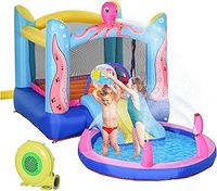 Outsunny 3 in 1 Kids Bouncy Castle with Slide and Pool Trampoline, Inflatable Water Park with Blower for Kids Age 3-8 Octopus Design 3.6 x 1.75 x 1.8m