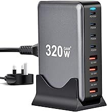 USB C Fast Charger Block, Upgraded 320W GaN III 8-Port PD Charging Station Hub Brick,Laptop Charger Power Adapter Compatible with MacBook Pro/Air,Steam Deck,Dell XPS,iPhone 16/Pro/15/14,Galaxy S24/S23